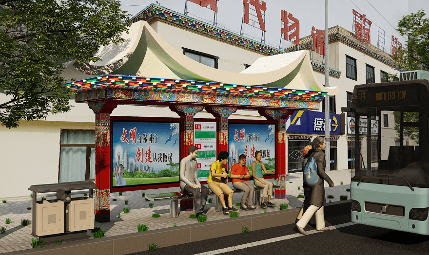 青海省玉樹藏式風格公交站臺生產(chǎn)中